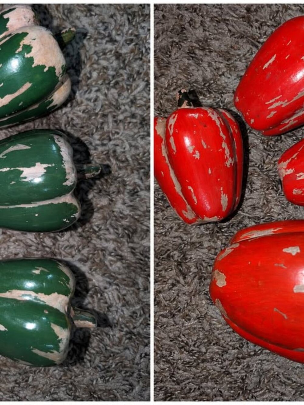 Hand painted ceramic peppers. Set of 7. Decor